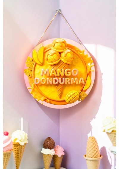 Mangolu Dondurma Görselli İpli Ahşap Kapı Ve Duvar Süsü, Cafe, Dondurmacı Tabelası, Tatlıcı Dekoru