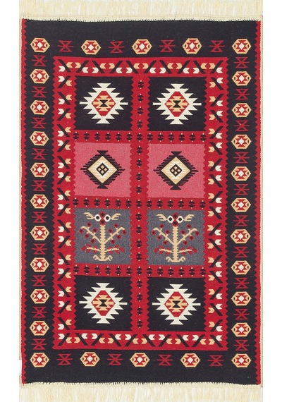 Red Yıkanabilir Çift Taraflı Modern Desenli Dokuma Kilim