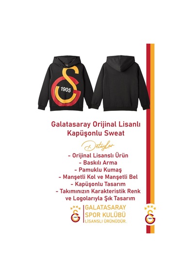 Galatasaray Lisanslı Büyük Logo Çocuk Sweat Hediyelik Ahşap Kutulu 095 Siyah