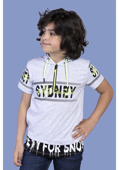 Toontoy Kids Toontoy Erkek Çocuk Kapüşonlu Garni Detaylı Tişört Gri Melanj