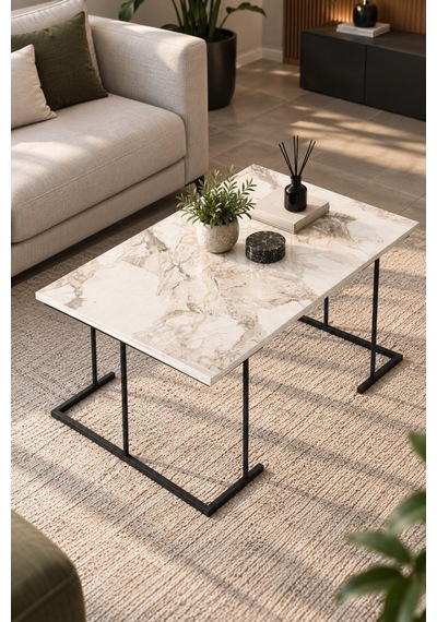 Sulorahome Beyaz Orta Sehpa 90x60 Cm Dikdörtgen Salon Sehpası