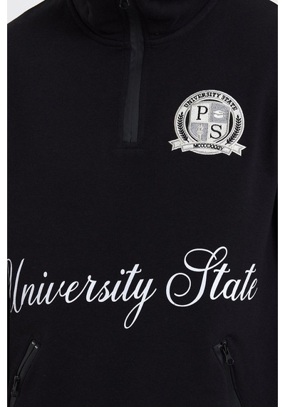 Polostate Erkek Dik Yaka 3 İplik Sweatshirt Siyah
