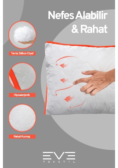 4 Adet Klimax Turuncu Serisi Kılıflı Fermuarlı Klimali Antialerjik Silikon Nano Elyaf Yastık 50x70cm Beyaz
