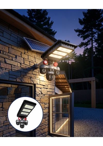 Akıllı Solar Güvenlik Kamerası 3 Lens Hareket Takipli Dış Mevki Model Siyah
