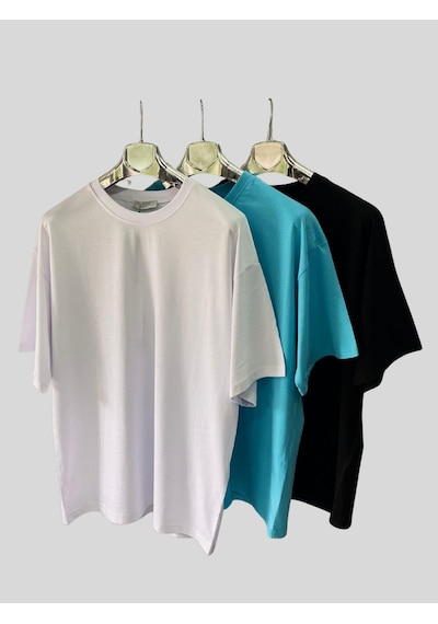 Kadın/erkek Unisex Oversize 3'lü T-shirt Bebe Mavisi