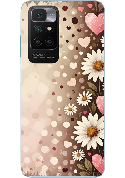 Redmi 10 2022 Uyumlu Kalpli Papatya Damlaları Baskılı Silikon Kılıf Renkli