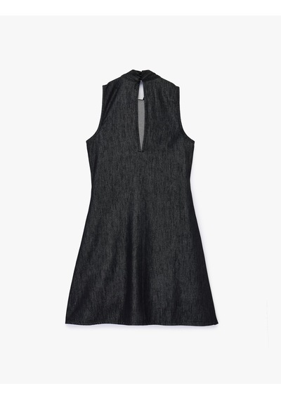 Koton Dik Yaka Kolsuz Mini Denim Elbise Siyah 6sal80024md