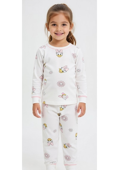 Ördek Desenli Pijama Takımı Beyaz - Pembe