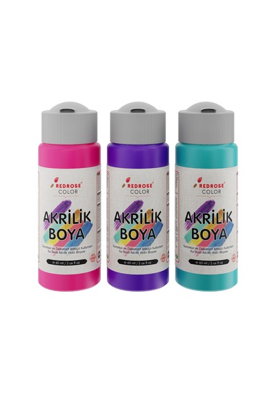 Mor, Fuşya, Turkuaz Akrilik Boya 3&apos Lü Set 3x60 Ml