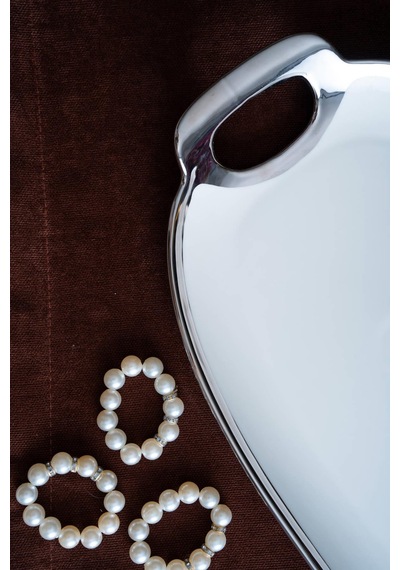 Acar Arven Oval Silver Sunum Tepsisi - 41 Cm Beyaz