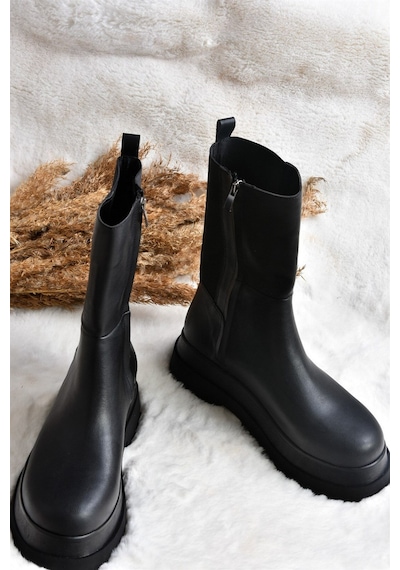 Fox Shoes Siyah Kalın Tabanlı Kadın Bot J267063109 Siyah