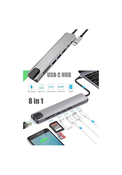 8 In 1 Type C Hub Apple Uyumlu MacBook Pro/air iPhone iPad Çevirici Çoğaltıcı Ethernet Rj45 Sd Tf Usb Type
