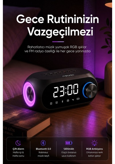 Mikado Md-w7 1200mah 5w Siyah Bluetooth-aux-derece-usb-fm Radyo Alarmlı Saat Speaker Speaker