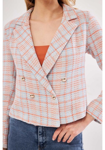 Armonika Kadın Çok Renkli Kruvaze Yaka Tüvit Crop Ceket Arm-24k001014