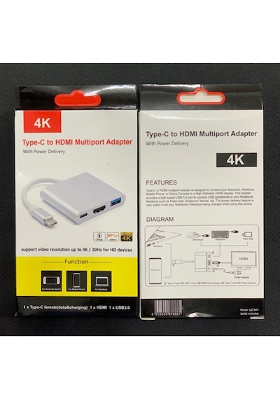 3 İn1 Type-C To HDMI 4K USB 3.0 Çevirici Dönüştürücü Adaptör