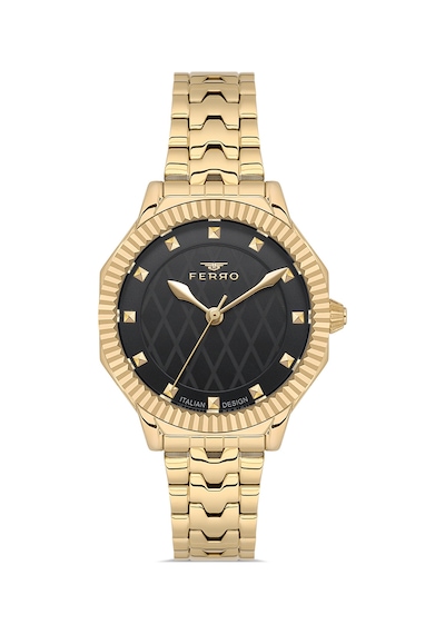 Ferro Fl21632awt-b2 Quartz Çelik Altın Rengi Siyah Kadran 32 Mm Kadın Kol Saati Altın