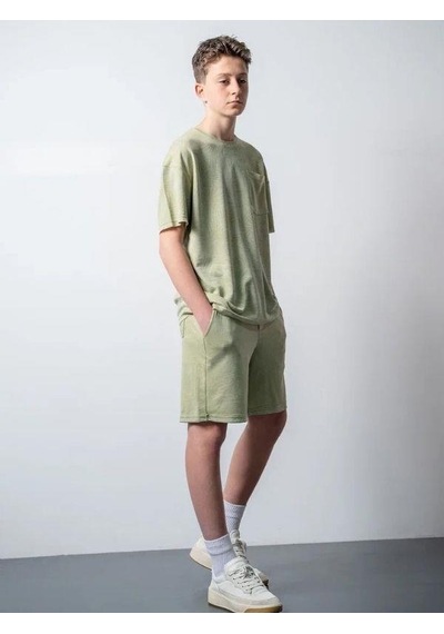Erkek Çocuk Palmiye Desenli T-shirt Şortlu Takım-15796 Yeşil