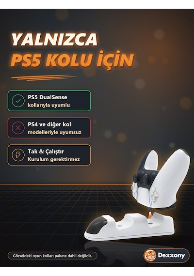 Ps5 Kol Şarj İstasyonu Dualsense Çift Kol Şarj Standı Led Göstergeli Type-c Ps5 Slim Pro Uyumlu