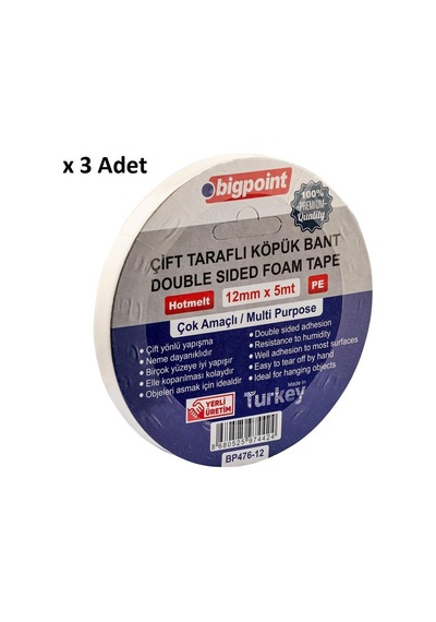 Bigpoint Çift Taraflı Köpük Bant 12mmx5m X 3 Adet Diğer