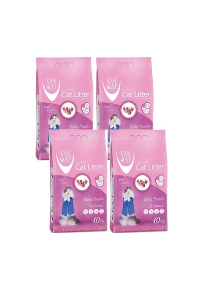 Vancat Bebek Pudrası Kokulu Bentonit Kedi Kumu 4 x 10 KG