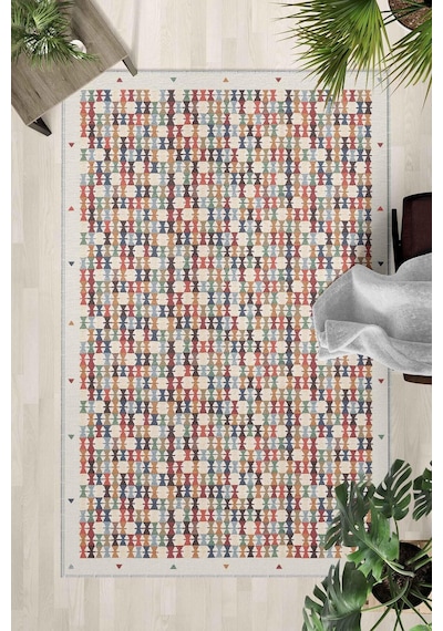 Kaymaz Taban Yıkanabilir Halı Mutfak, Salon, Yatak Odası İçin Modern Dijital Baskı Halı Slnhalı41 - 0149 Çok Renkli