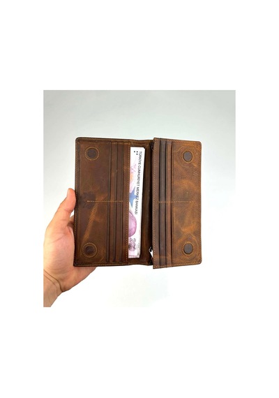 Alphaclub Bag Erkek Hakiki Deri Kahverengi Telefon Bölmeli Uzun Cüzdan Ve Kartlık