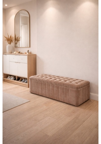 Modern Kapitone Puf Koltuk Bench, Konforlu Oturum Ve Lüks Görünüm Vizon - 863945362 Vizon