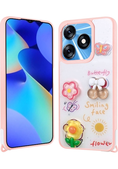 Tecno Spark 10 4g İle Uyumlu Kılıf Parlayan Sıvılı Simli Kabartma Figürlü Kapak