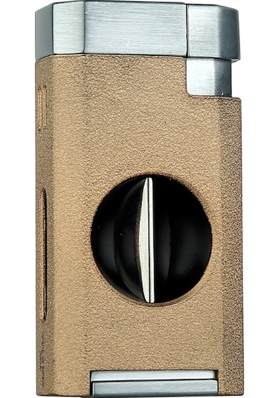 Quantoro Çift Torch Pürmüz V-cut Kesicili Taba-gümüş Metal Puro Çakmağı - Trz1070
