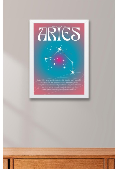 Aries Koç Burcu Çerçeveli Tablo Aura Enerji Renkleri Astrolojik Takım Yıldızı Sembolü