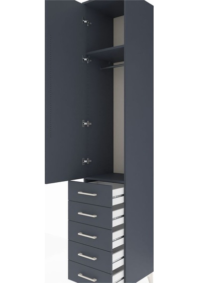 Hyperion Dolap 2 Raflı 5 Çekmeceli Tek Askılı 44x44x243 Antrasit-antrasit Antrasit