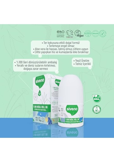 %100 Doğal Roll On Aloe Vera Deodorant Ter Kokusu Önleyici Bitkisel Leke Bırakmayan Vegan 50 Ml
