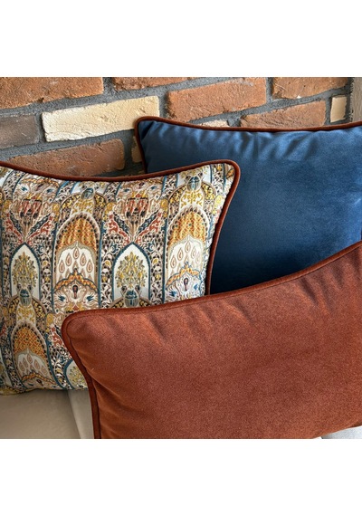 "navy & Mosaic" Desenli Kırlent Kılıfı Seti Lacivert - Kiremit