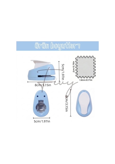 Mavi Pul Delgeç Tasarım Scrapbooking Malzemesi - Pul Şekilli Delgeç Kağıt Kesici