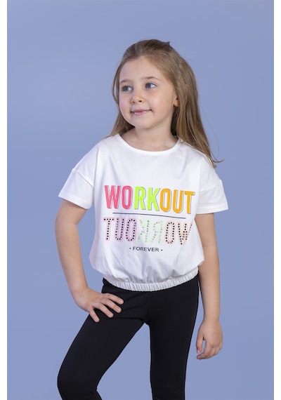 Toontoy Kids Toontoy Kız Çocuk Workout Baskılı Taş İşlemeli Tişört Ekru