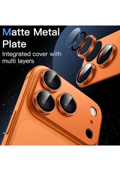 Kamera Lens Koruyucu İçin İphone 17 Pro Max 6.9 Inç Tam Kapsamlı 9h Temperli Cam Mat Metal Plaka, 1 Paket Turuncu, İphone 17 Pro Max