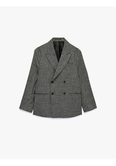 Koton Uzun Kollu Viskon Karışımlı Cepli Düğmeli Kruvaze Yaka Blazer Ceket Siyah Ekose 7wam50009hw Siyah Ekoseli