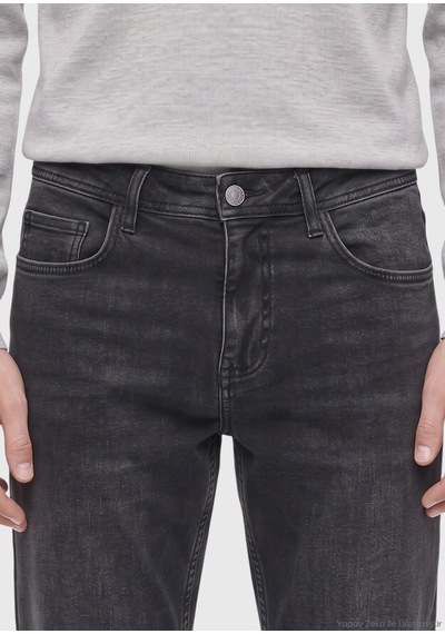 Ramsey Siyah Regular Fit Denim Pamuk Karışımlı Pantolon