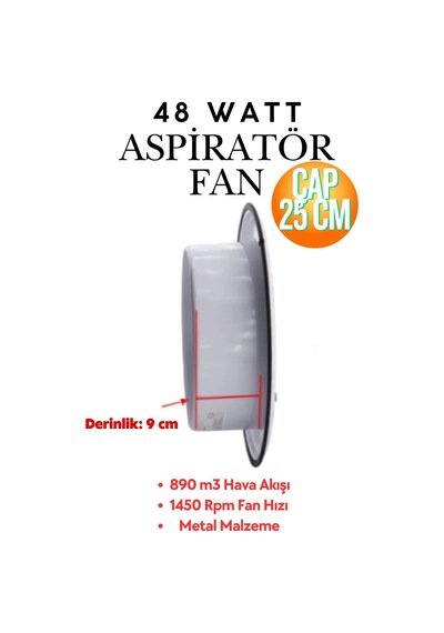Havalandırma Aspiratörü Kapaklı Vantilatör 250 Mm - Banyo, Wc Ve İşyeri Fanı Metal Gövde 250 Mm Kapaklı Havalandırma Aspiratörü 25 Cm Fan Aspratör Beyaz