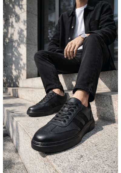 Muggo Reeds Hakiki Deri Bağcıklı Erkek Günlük Sneaker Spor Ayakkabı Siyah