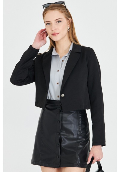 Armonika Kadın Siyah Tek Düğmeli Crop Ceket Arm-23y001064