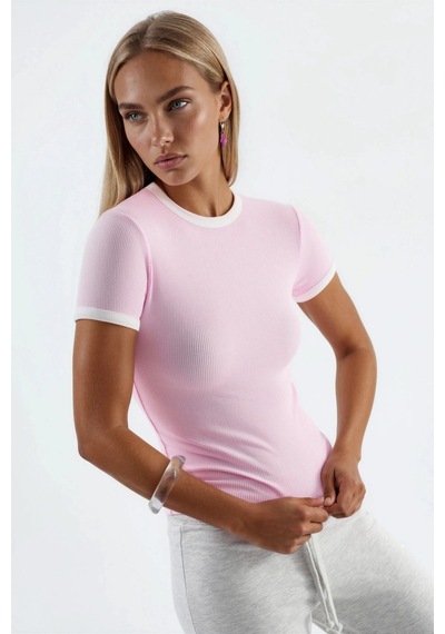 Hiccup Busem Fitilli Yuvarlak Yaka Kısa Kollu T-shirt Toz Pembe