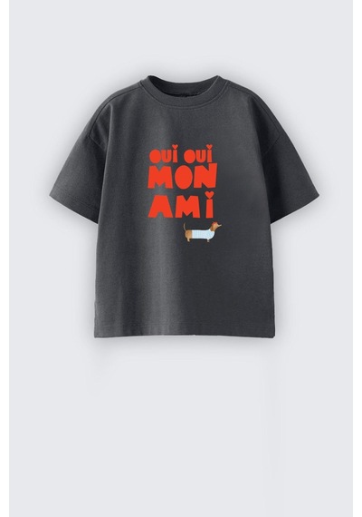 Monila Kız Çocuk Baskılı Pamuklu Bisiklet Yaka T-shirt Antrasit