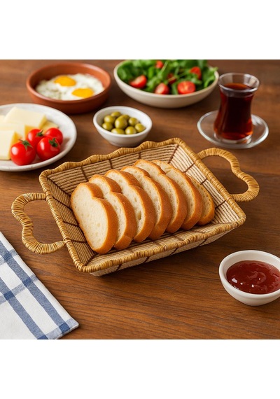 Didörtgen Hasır Ekmek Sepeti-26 Cm X 20 Cm X 7 Cm Beyaz - Kahverengi