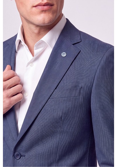 Efor Slim Fit Mono Yaka Çift Yırtmaç Yünlü İndigo Takım Elbise Tk 949