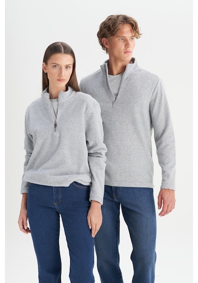 AC&Co / Altınyıldız Classics Anti-Pilling Tüylenme Yapmayan Bato Yaka Erkek Polar Sweatshirt - Gri Melanj