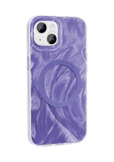 Lexroo Apple iPhone Uyumlu 15 Mag Safe Şarj Özellikli Fırça Boya Desenli Palet Kılıf - Mor