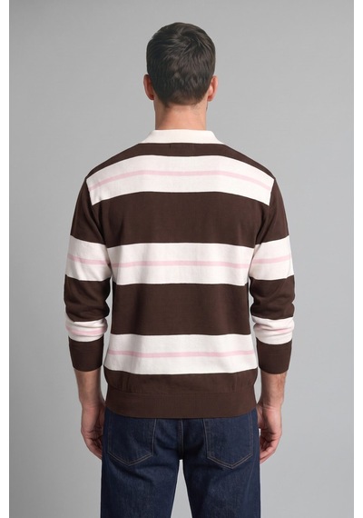 Defacto Relaxed Fit Çizgili Polo Yaka Triko Kazak H7670ax26aubn337 Kahve-bn337
