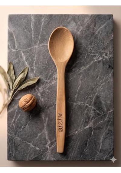 Bizim Şimşir Ağacı Servis Kaşığı, Doğal Ahşap, 31 Cm Uzun Saplı, El Yapımı, Mutfak Karıştırıcı Kaşık