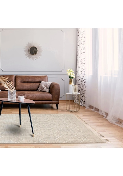 Soho Sh 03 Beige Hav Vermeyen Özel Ipler Ile Üretilen Etnik Örgü Desenlere Sahip Makine Halısı